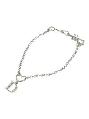 Dior Metal Rhinestone D Logo Heart Cut Silver Bracelet
